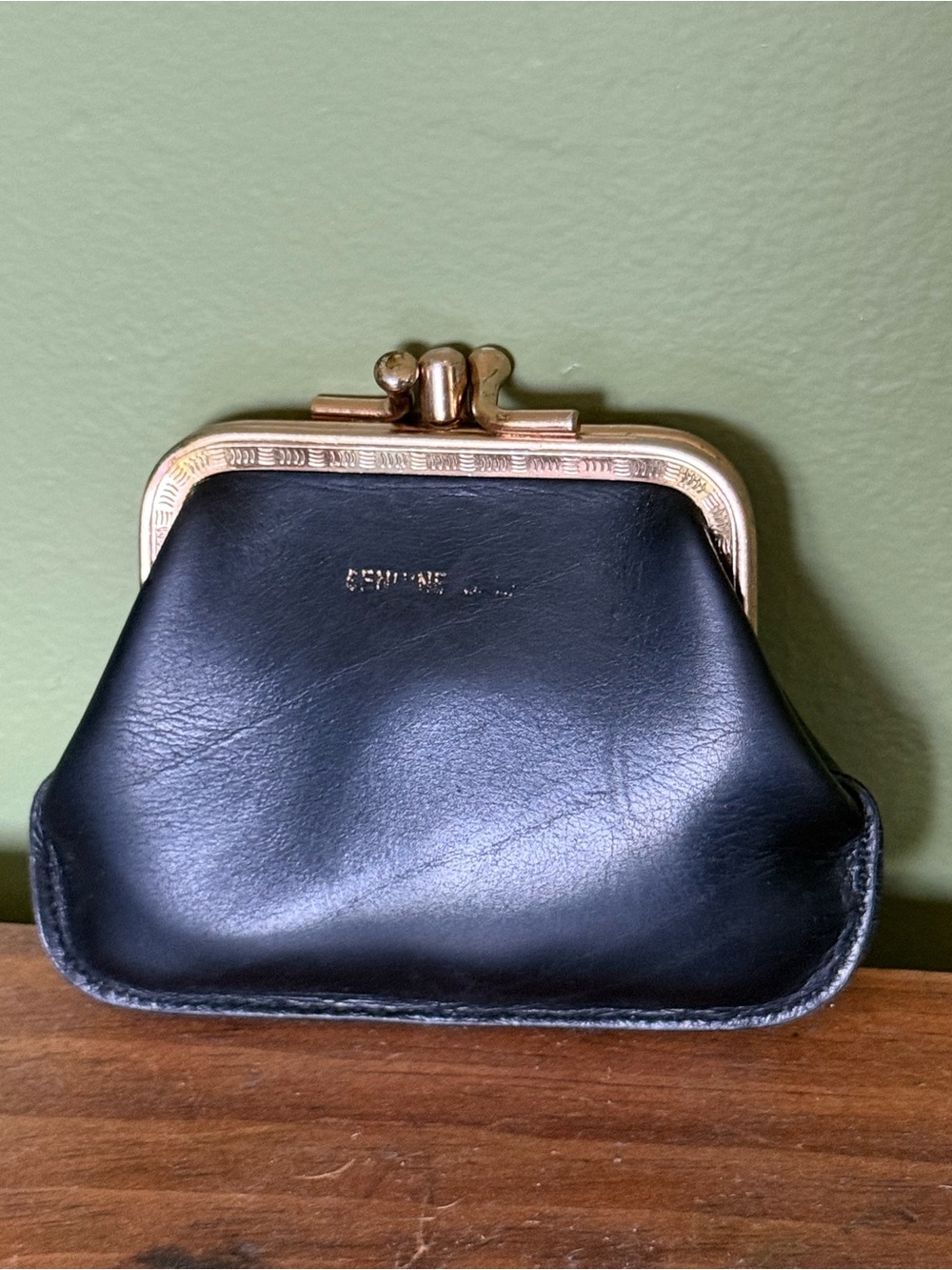 Black Leather Vintage Double Kisslock Change Purse